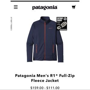 Patagonia R1 full zip jacket.Navy blue polartec